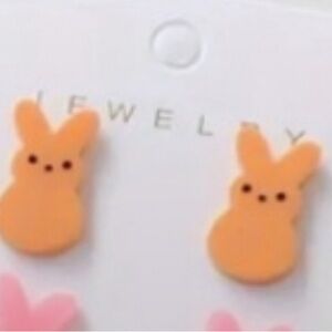 NEW Petite Bunny Earrings PEACH Stud pierced "Peeps" Cute Fun Colorful Peach NWT